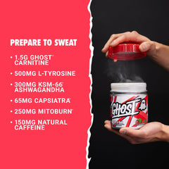 GHOST Burn ingredients close-up featuring L-Carnitine and L-Tyrosine.
