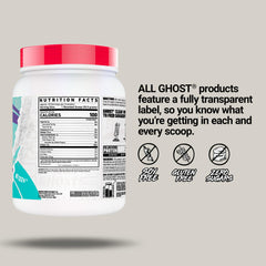 Transparent label on Ghost Clear Whey Isolate highlights ingredients.