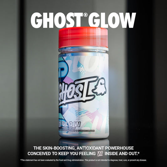 GHOST Glow packaging highlighting vegan formula for clean daily routines