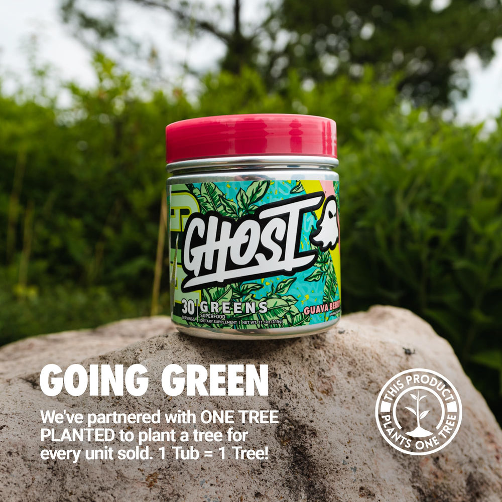 Pouring GHOST Greens Guava Berry into water suggests digestive enzymes and nutrient absorption.