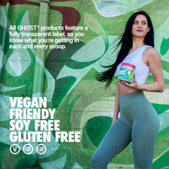 GHOST Greens Guava Berry tub emphasizes gluten-free and vegan formula.