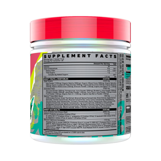 Ghost Greens Pink Lemonade powder poured into a shaker for convenient daily supplementation.