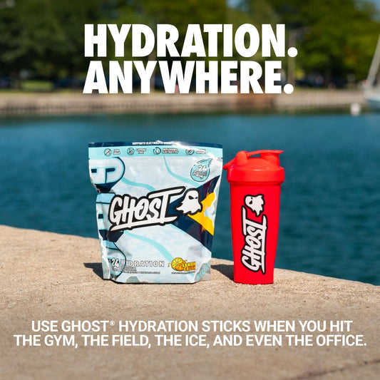 GHOST Hydration Lemon Crush bottle with stick ready to mix for hydration