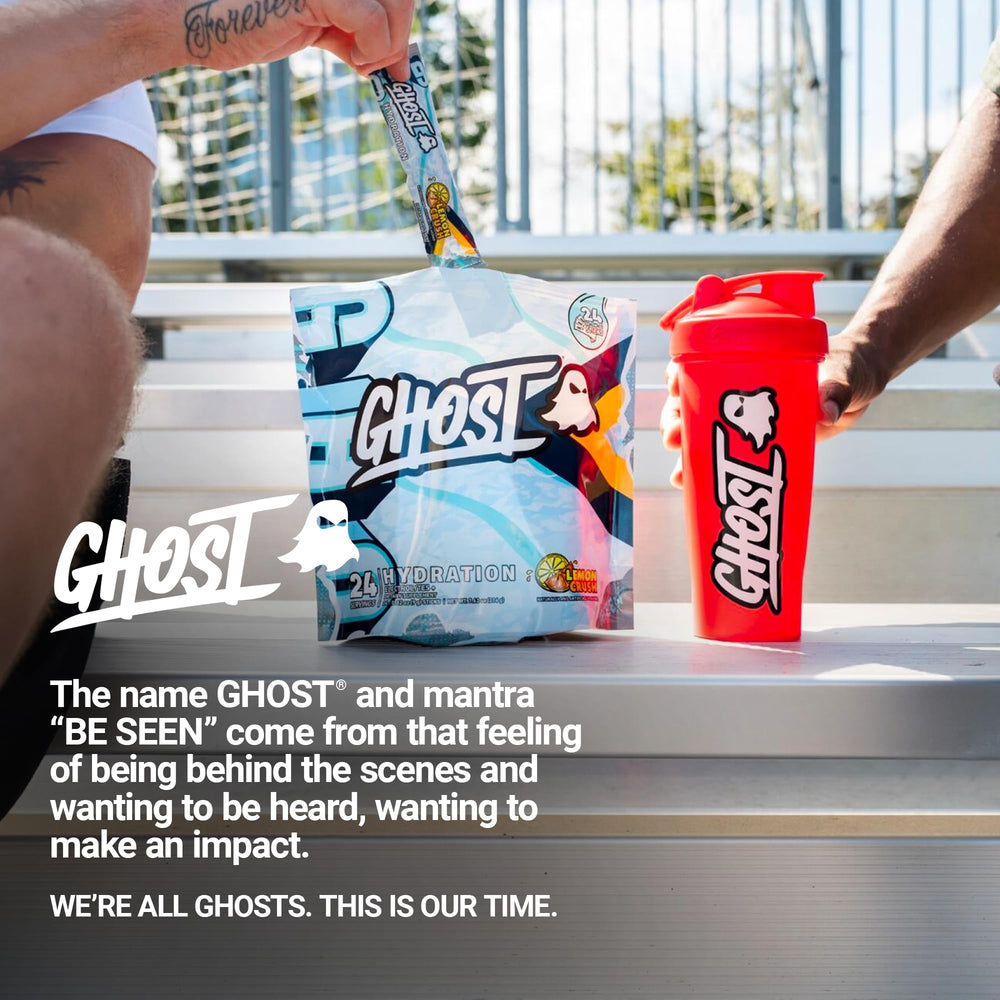 GHOST Hydration packaging highlighting vegan and sugar-free formula