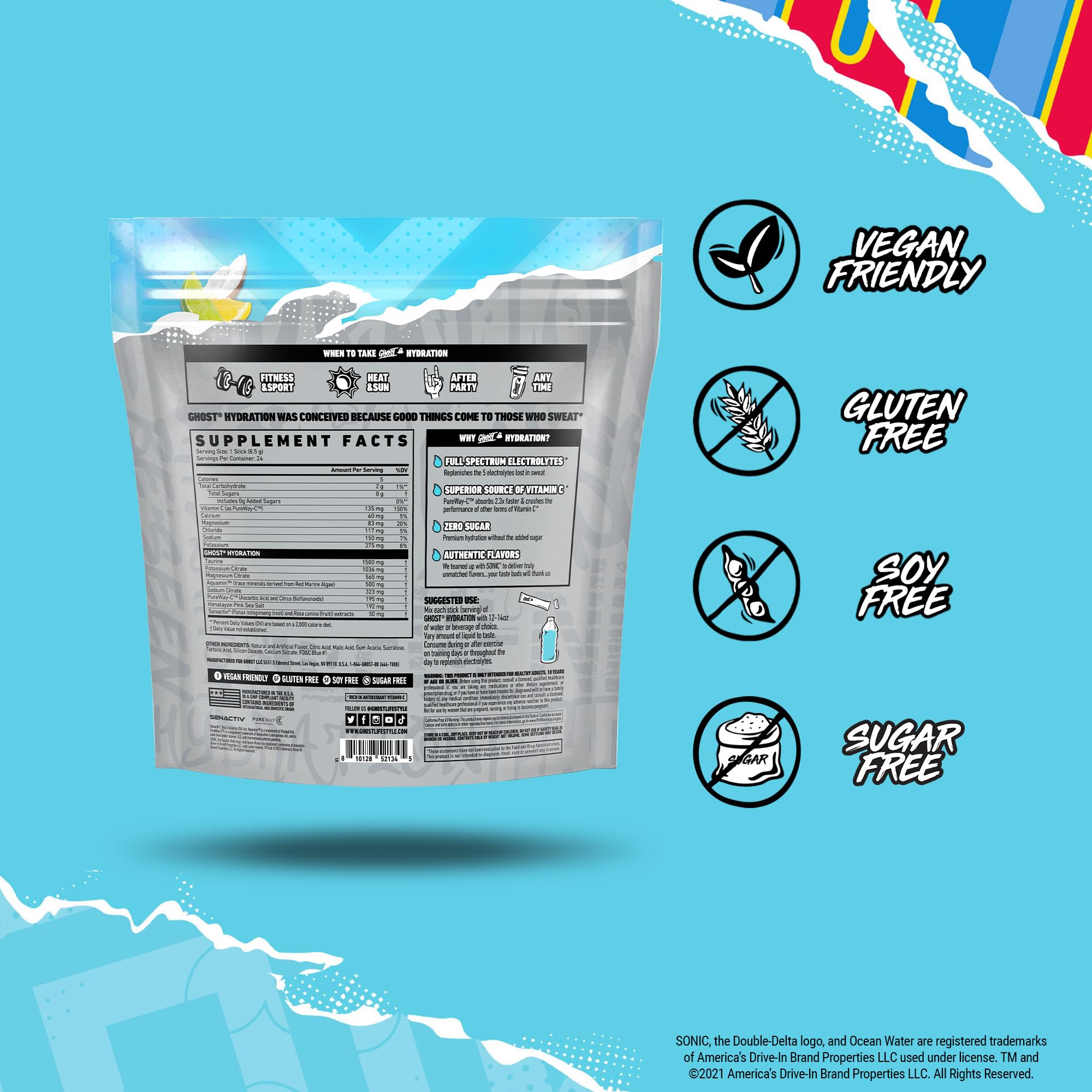 Close-up label on GHOST Hydration showing transparent ingredient disclosure.