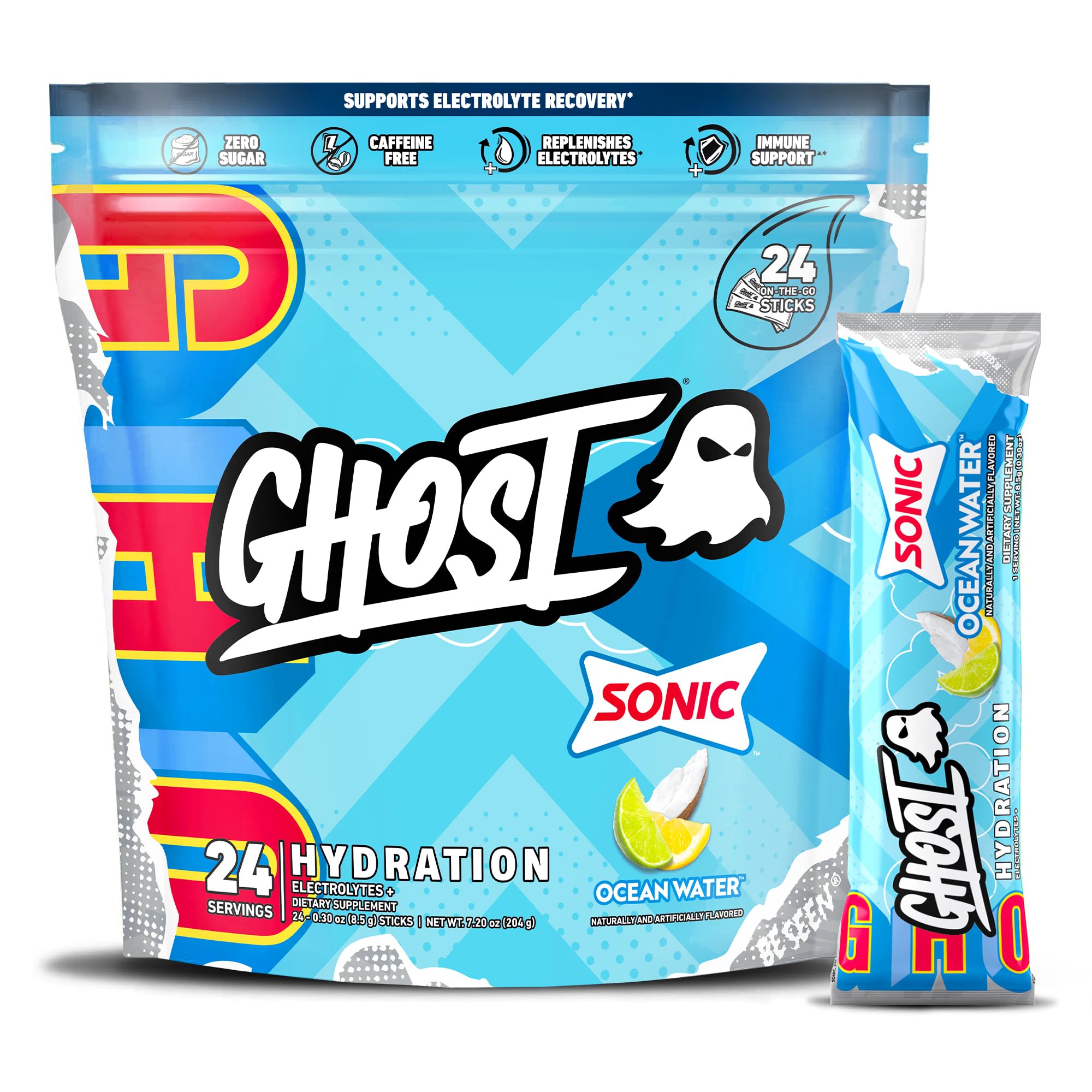 GHOST Hydration Sonic Ocean Water packaging ready for on-the-go hydration.