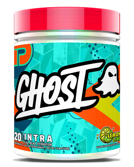 GHOST Intra Lemon Lime bottle with clear label for workout hydration.