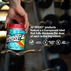GHOST Intra Lemon Lime packaging highlighting ingredients and vegan formula.