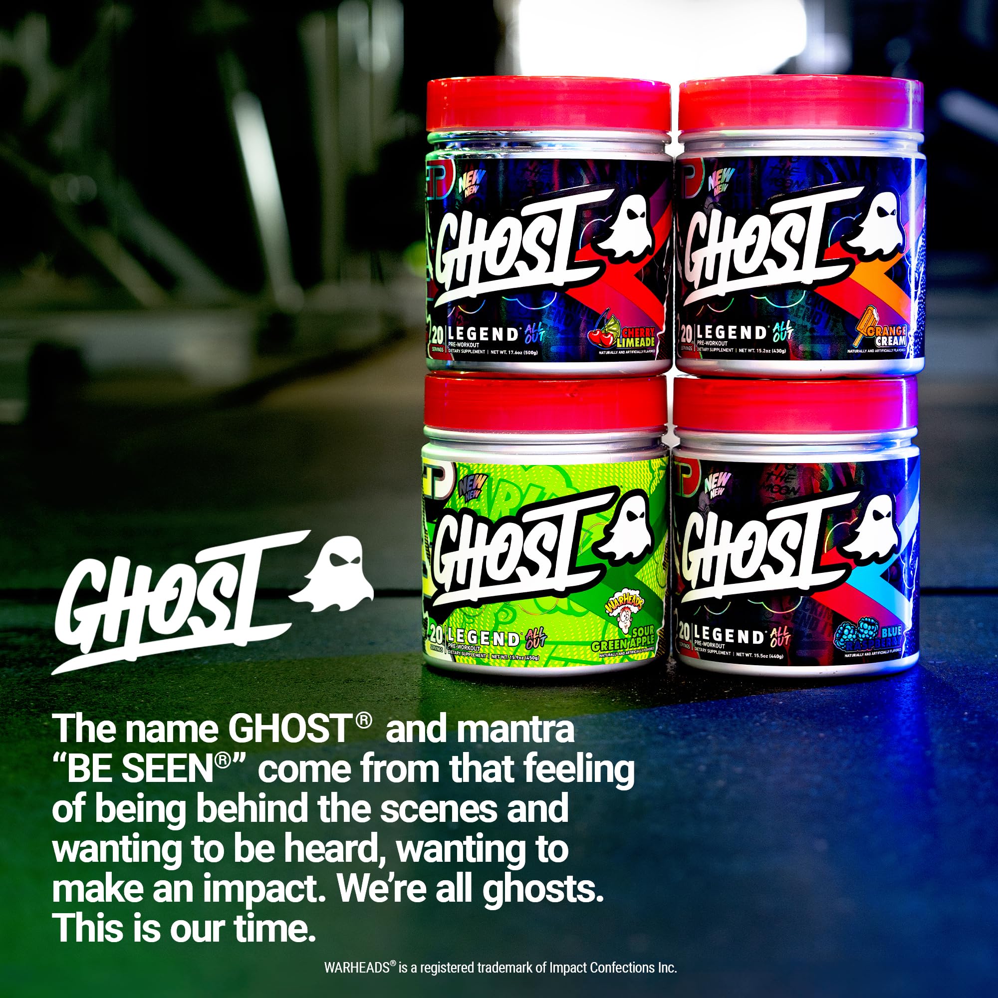 GHOST Legend All Out athlete uses pre-workout during gym session for readiness.