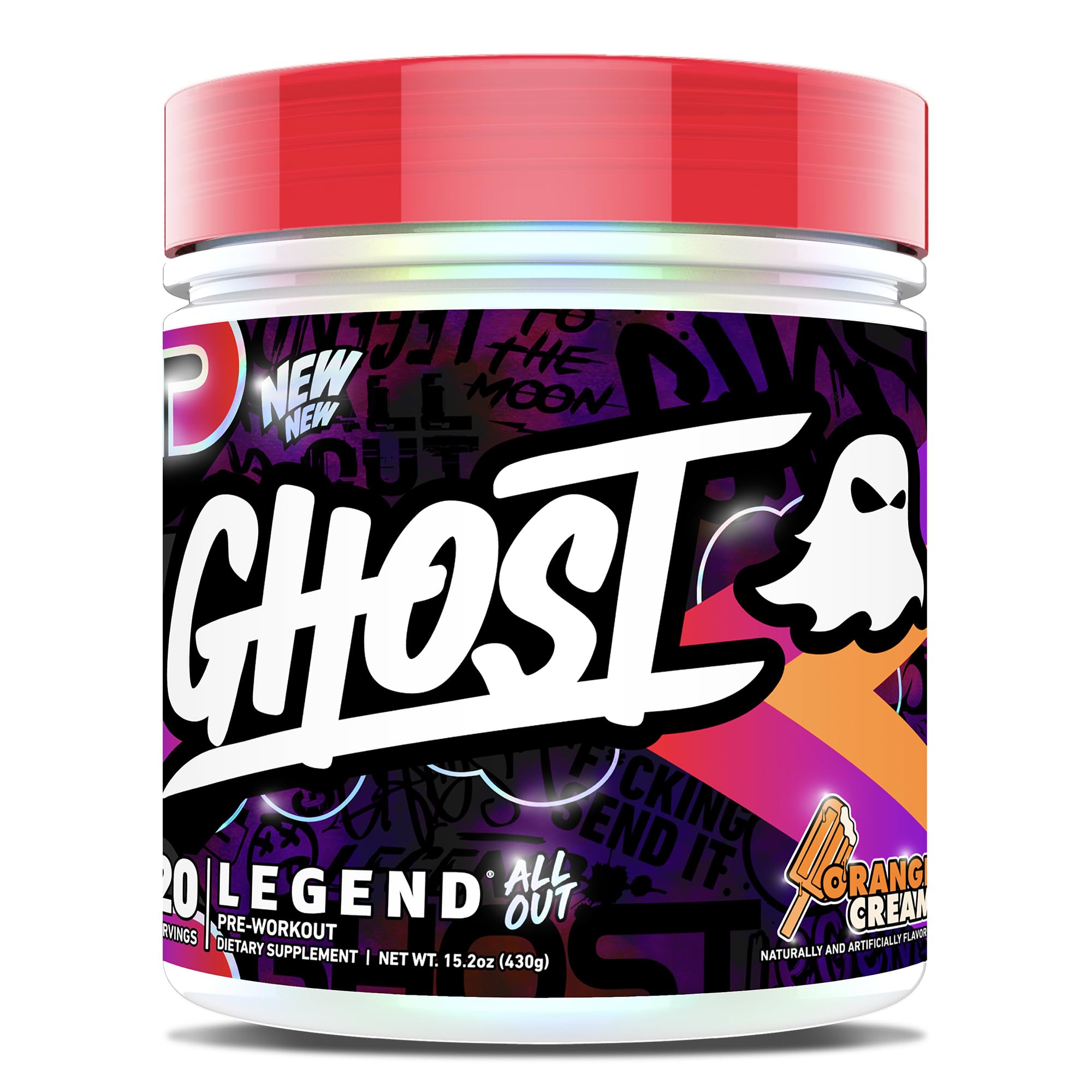 GHOST Legend All Out bottle in orange cream promotes sustained energy for workouts.