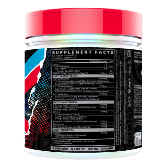 Ghost Legend All Out Merica Pop serving scoop ready to mix for pre-workout sessions.