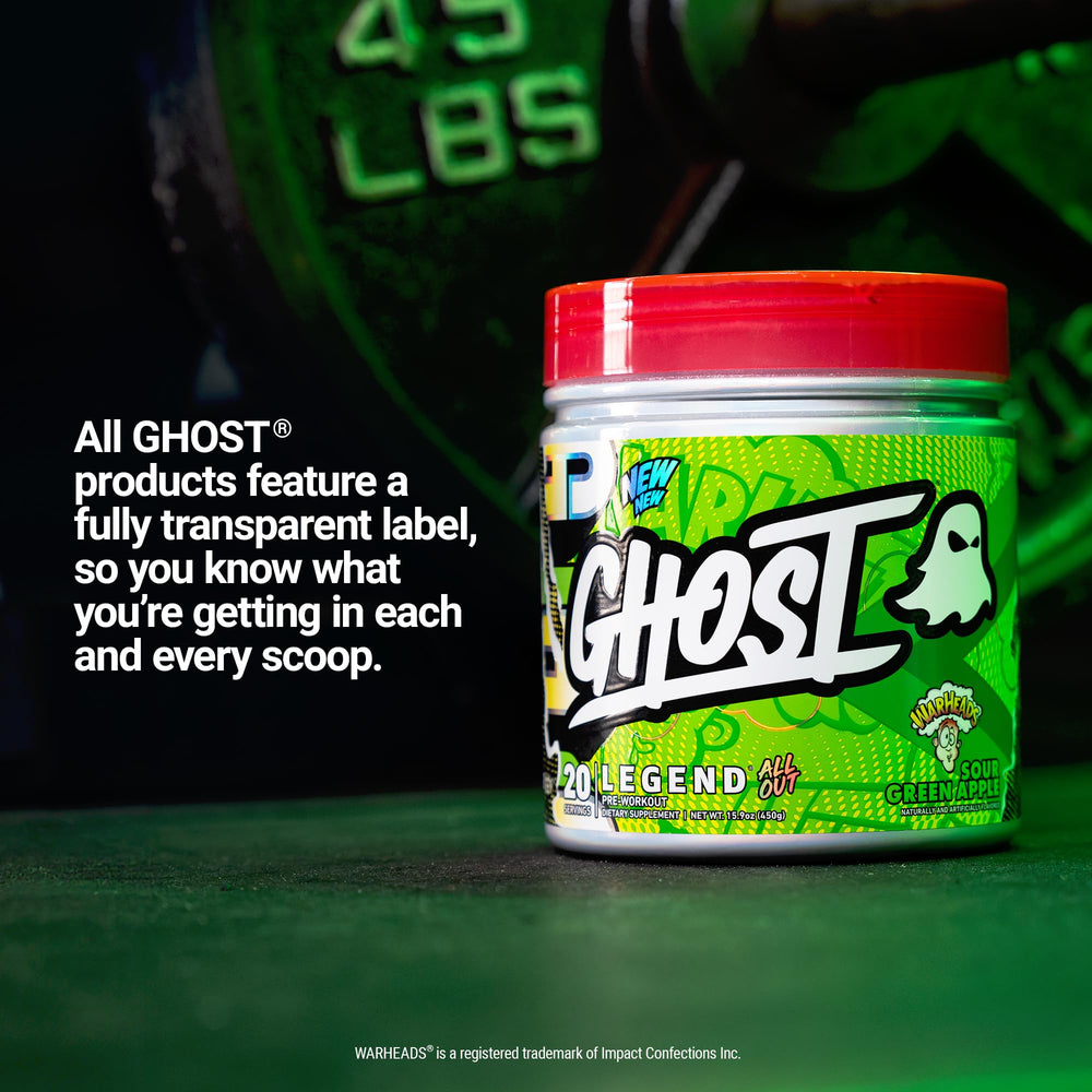 GHOST Legend All Out label reveals transparent ingredients and no proprietary blends.
