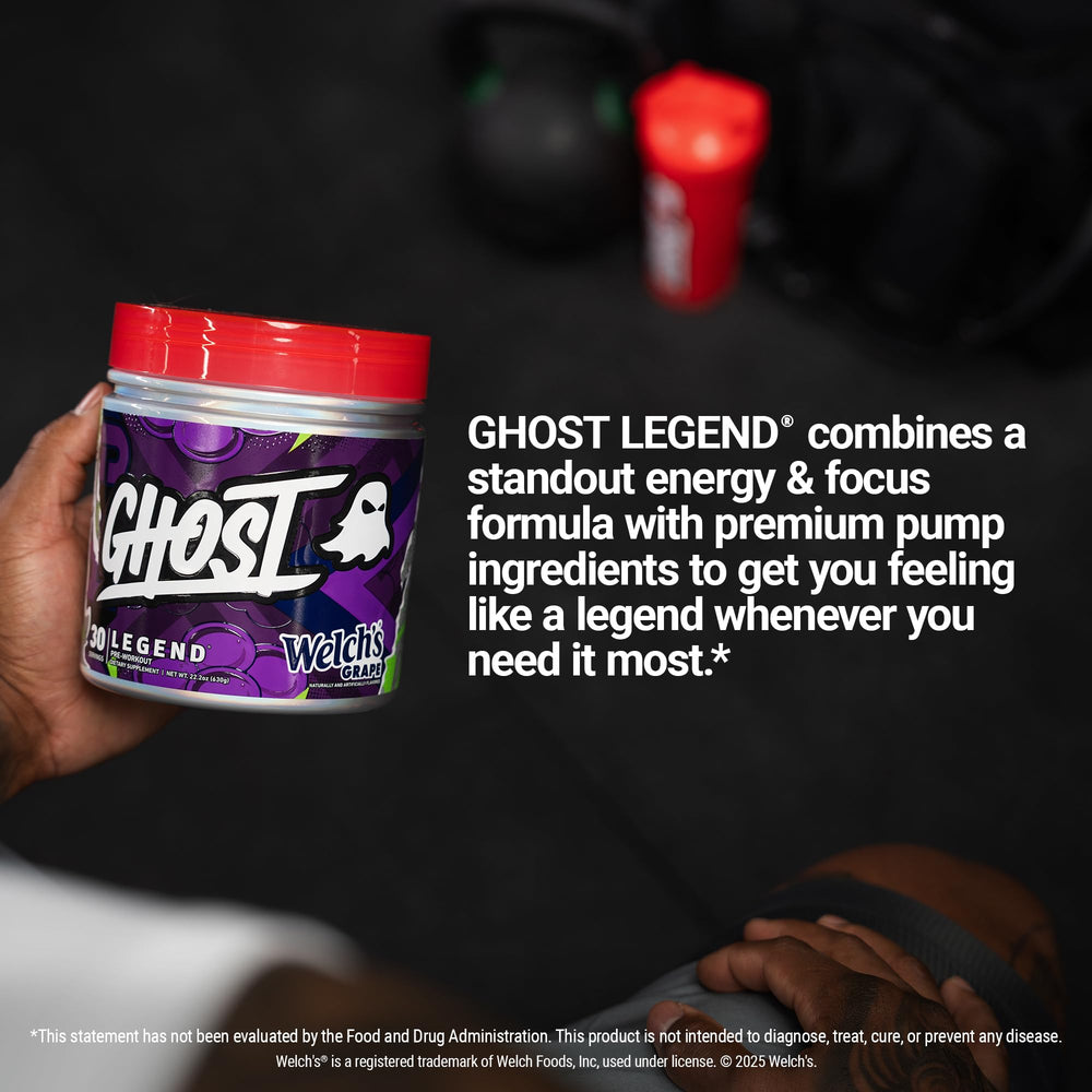 Ghost Legend bottle on gym mat ready for pre-workout session.