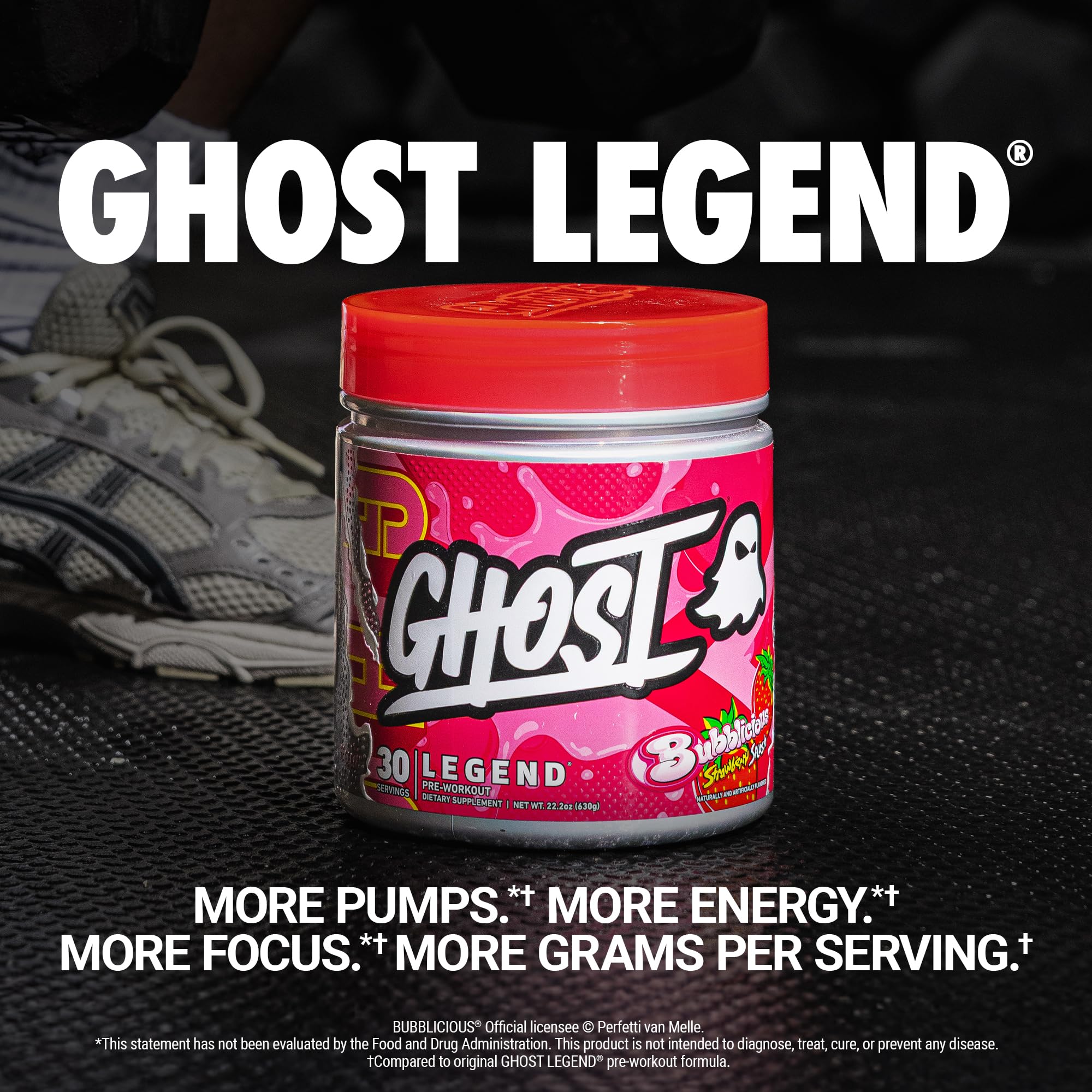 GHOST Legend Bubblicious Strawberry Splash scoop highlights precise dosing and focus potential