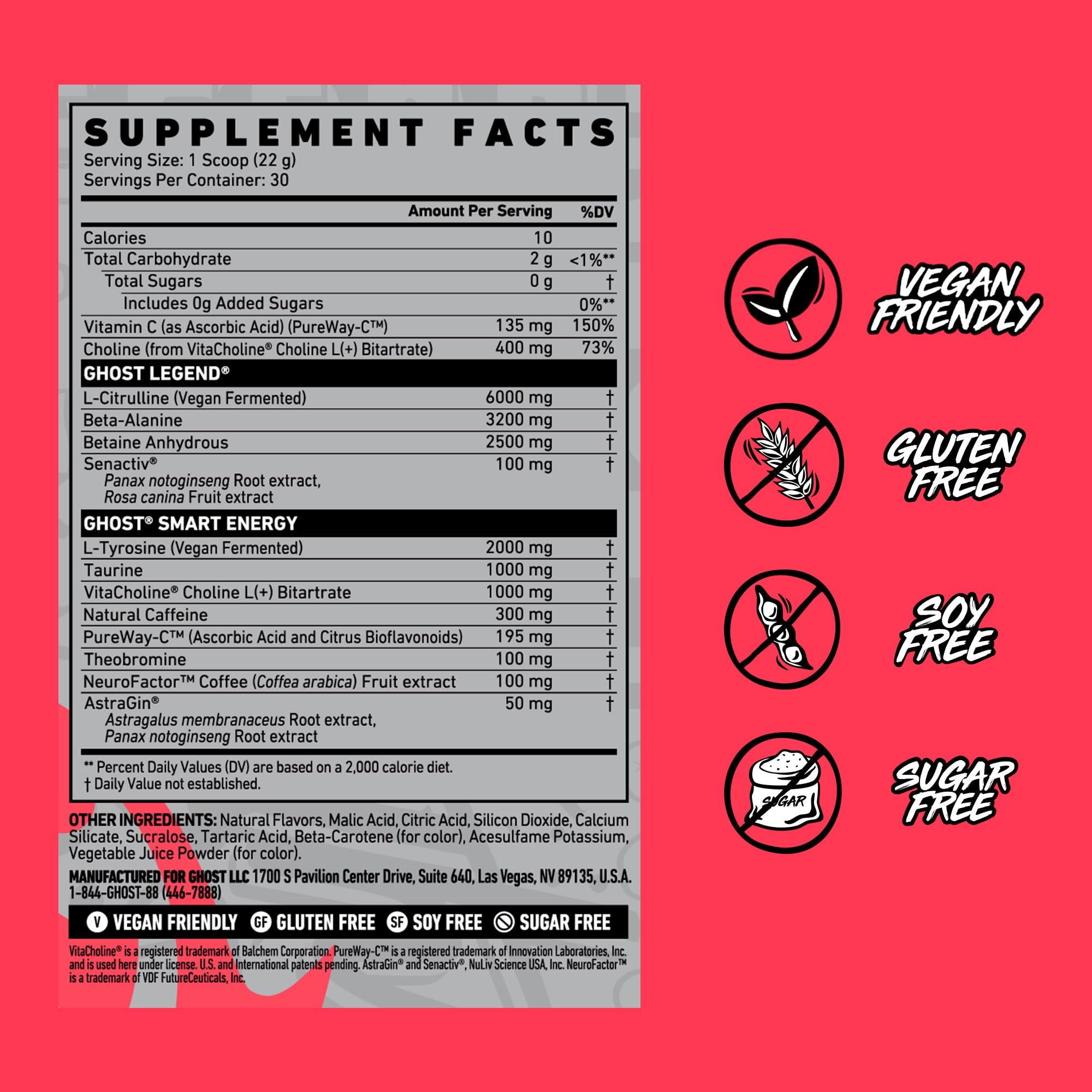 Ghost Legend transparent label highlighting disclosed ingredients