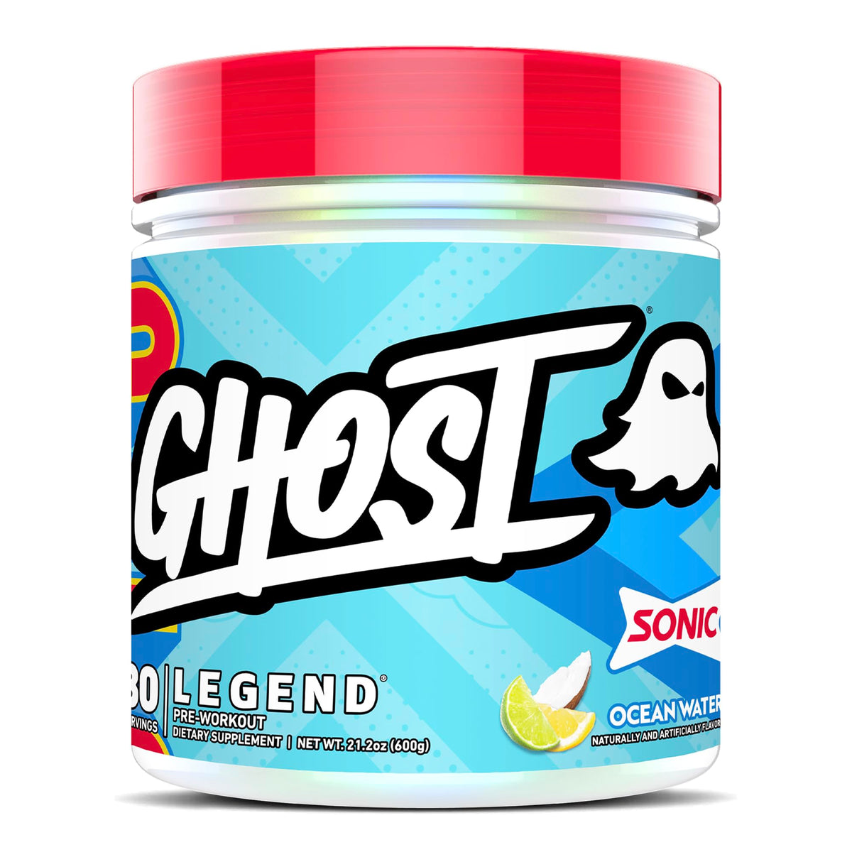 GHOST Legend pre-workout powder jar with clear label for reliable dosing