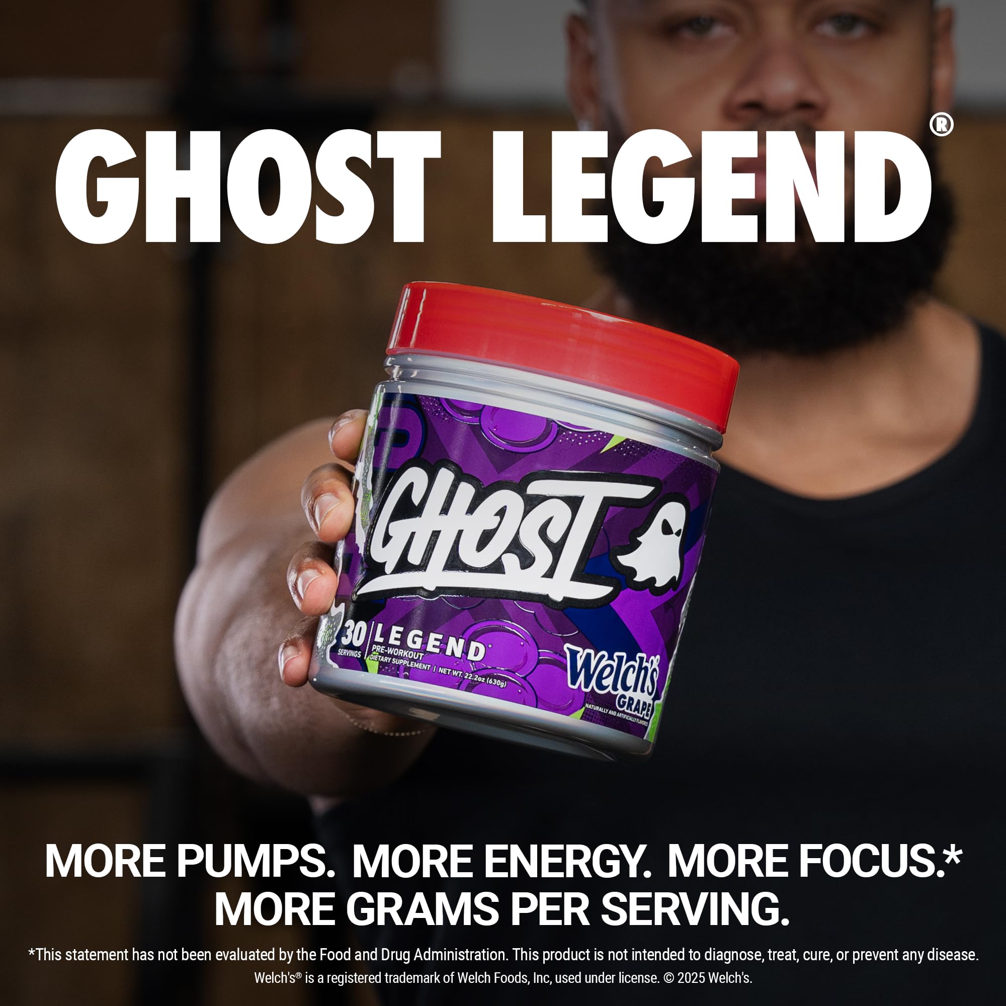 Ghost Legend pre-workout scoop close-up highlighting vegan-friendly formula for workouts.