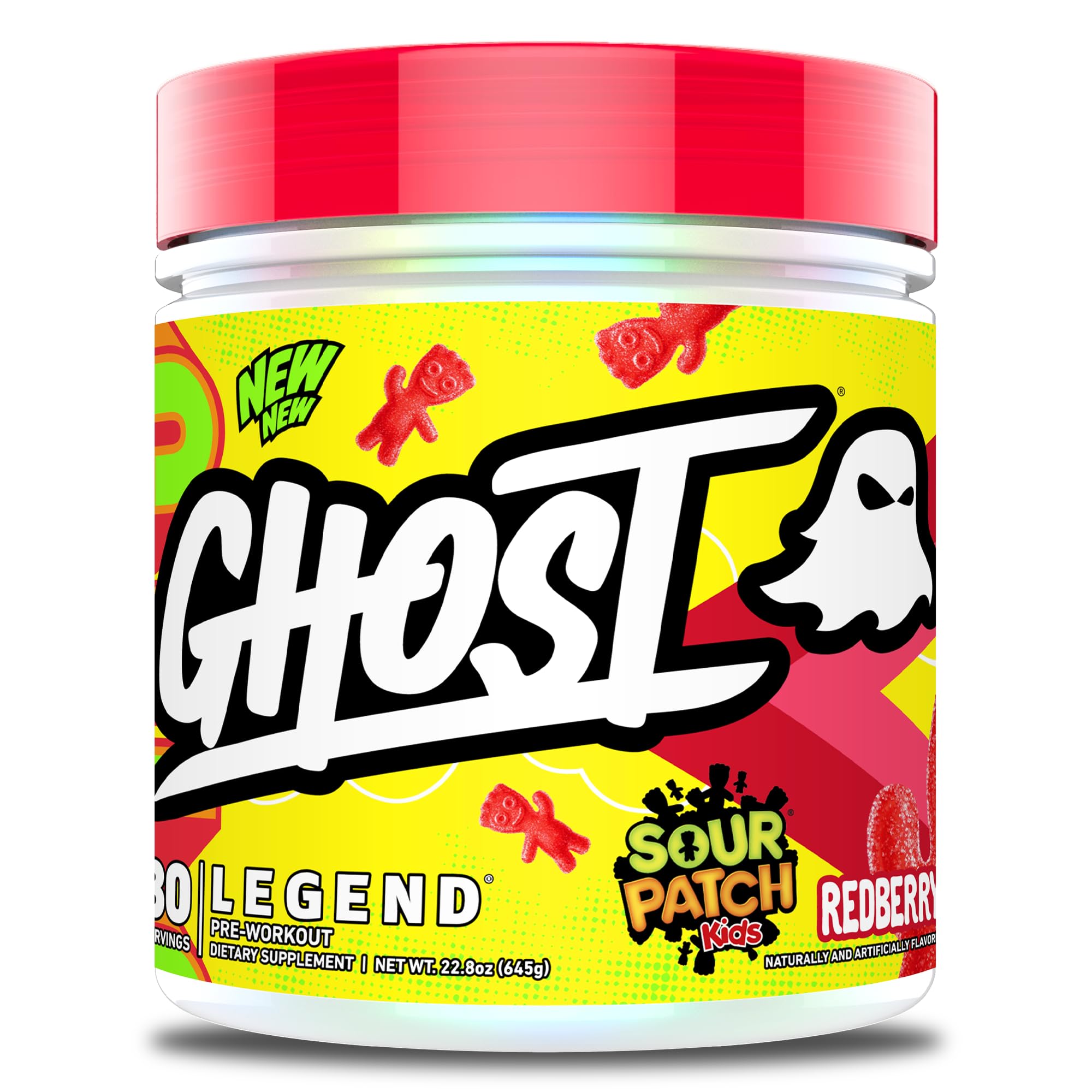 Ghost Legend Sour Patch Kids Redberry jar with transparent ingredients disclosure for informed choices.