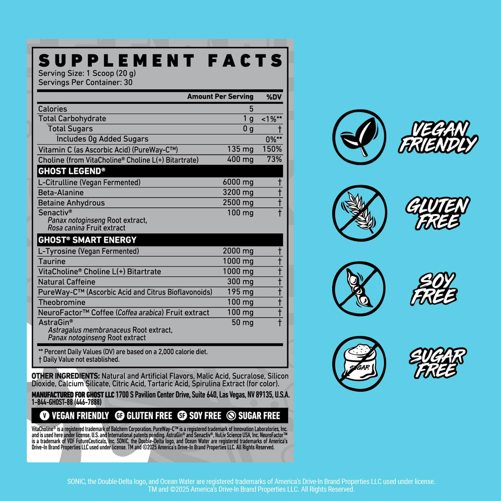 GHOST Legend transparent label close-up emphasizes ingredient transparency