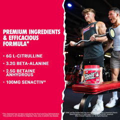 Ghost Legend tub panel displays L-Citrulline and Beta-Alanine benefits