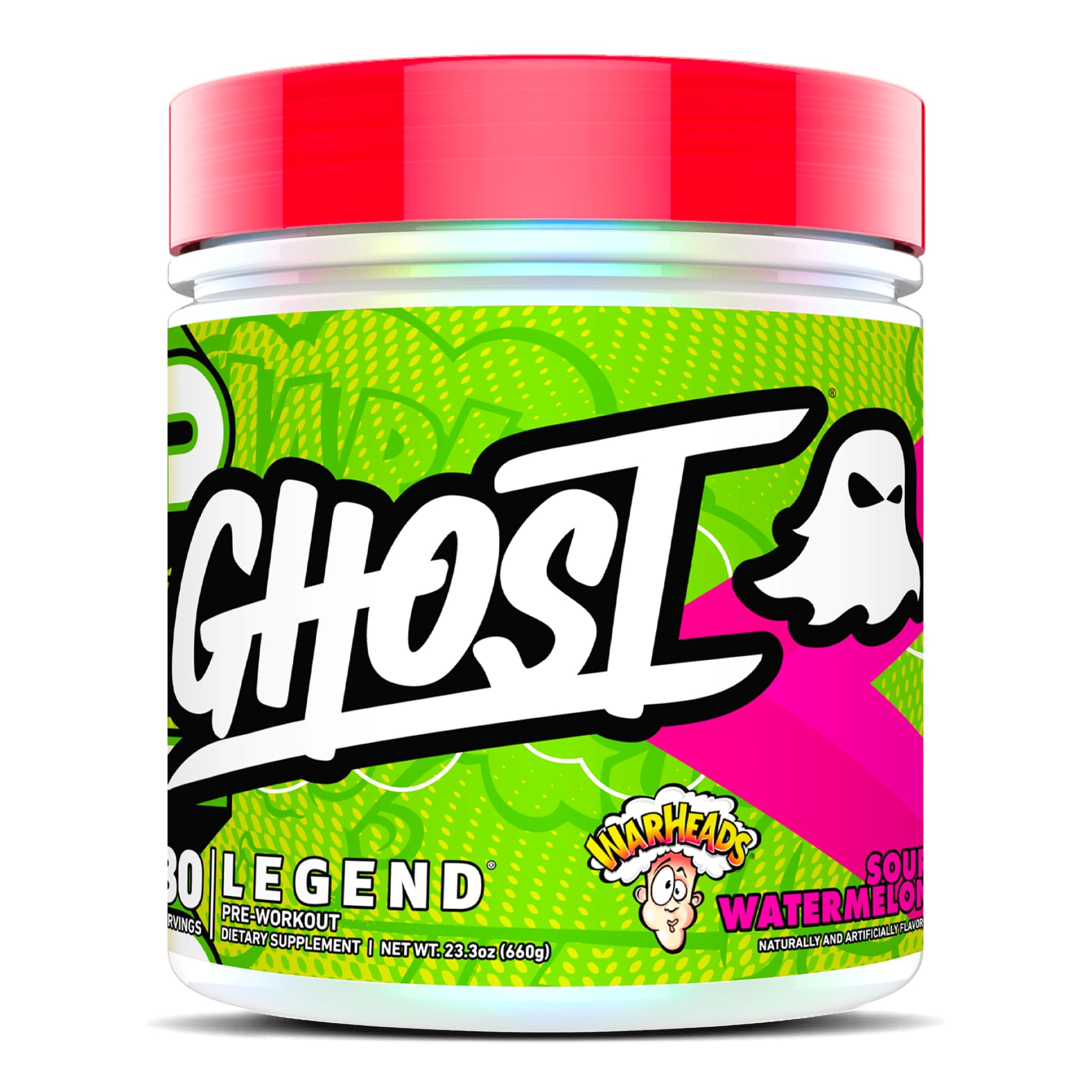 Ghost Legend Warheads front label highlights transparent ingredients for trusted pre-workout fueling.