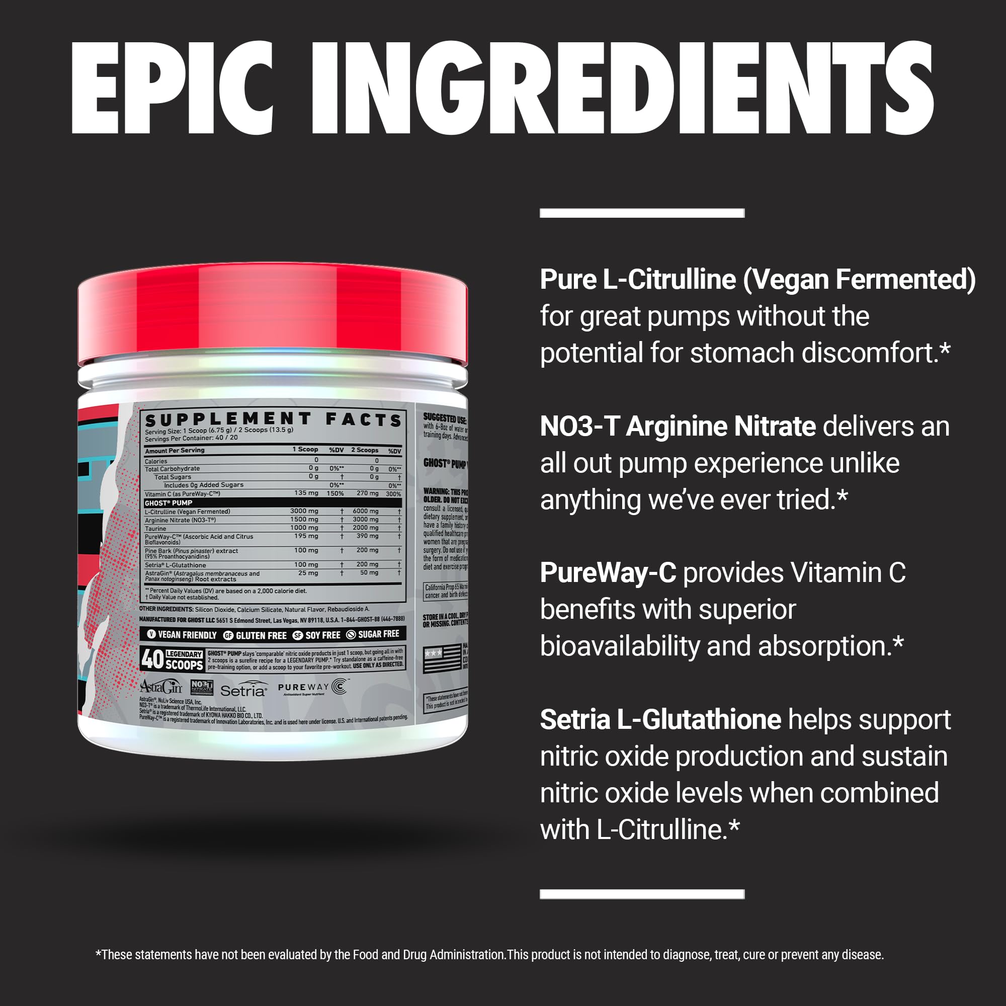 GHOST Pump Natty vegan-fermented citrulline visual for smoother pumps.