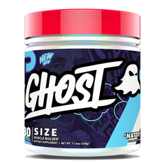 GHOST Size Muscle Builder tub label with full ingredient transparency for informed choices.