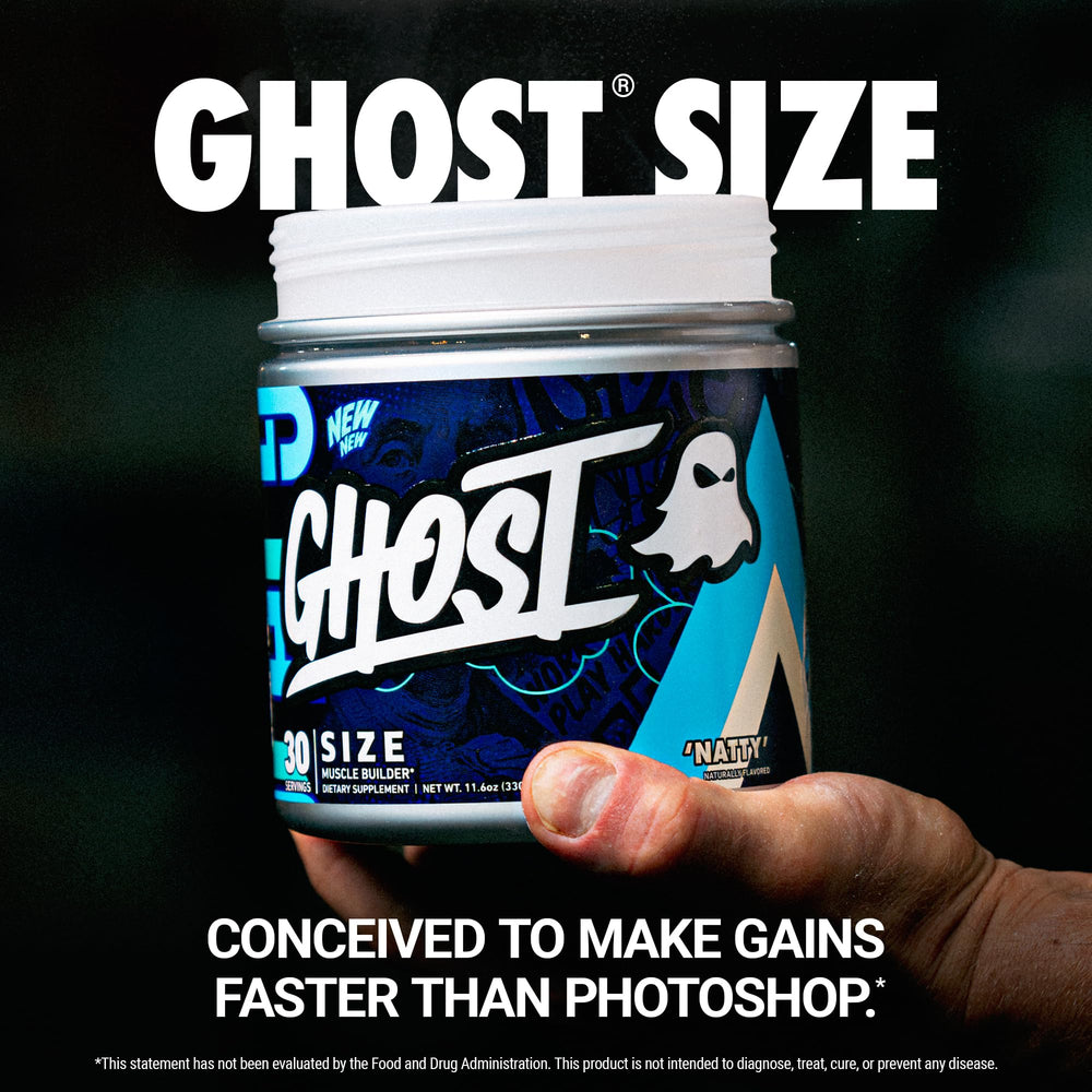 Close-up of the Ghost Size scoop reveals a precise 5 g Creapure Creatine dose for workouts.
