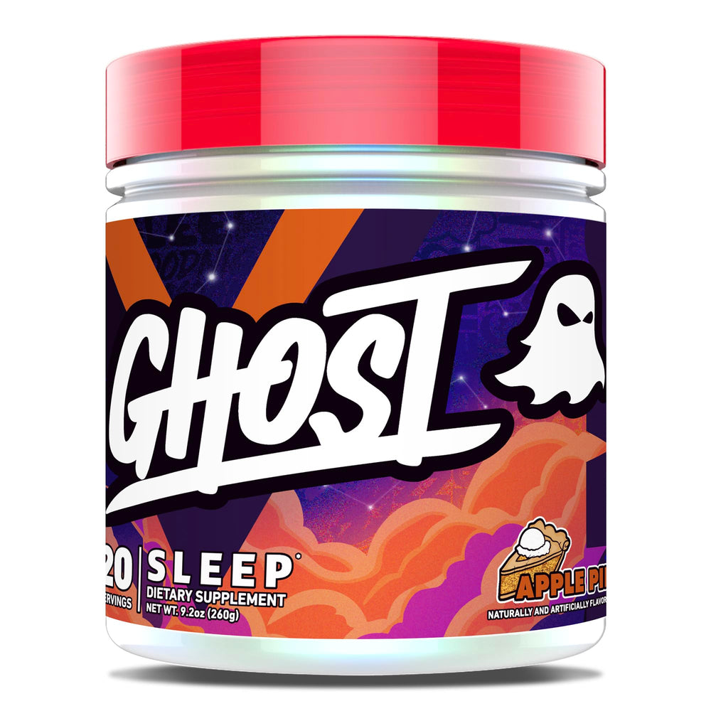 Ghost Sleep Apple Pie bottle front shows gluten-free and sugar-free labeling.