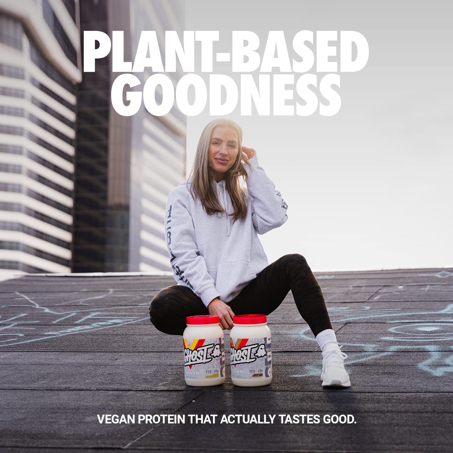 GHOST Vegan Protein sunflower-based soy-free close-up highlights allergen-friendly formulation.