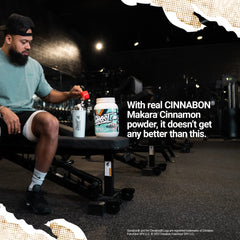 GHOST Whey x Cinnabon macro breakdown highlights protein and calories for tracking.