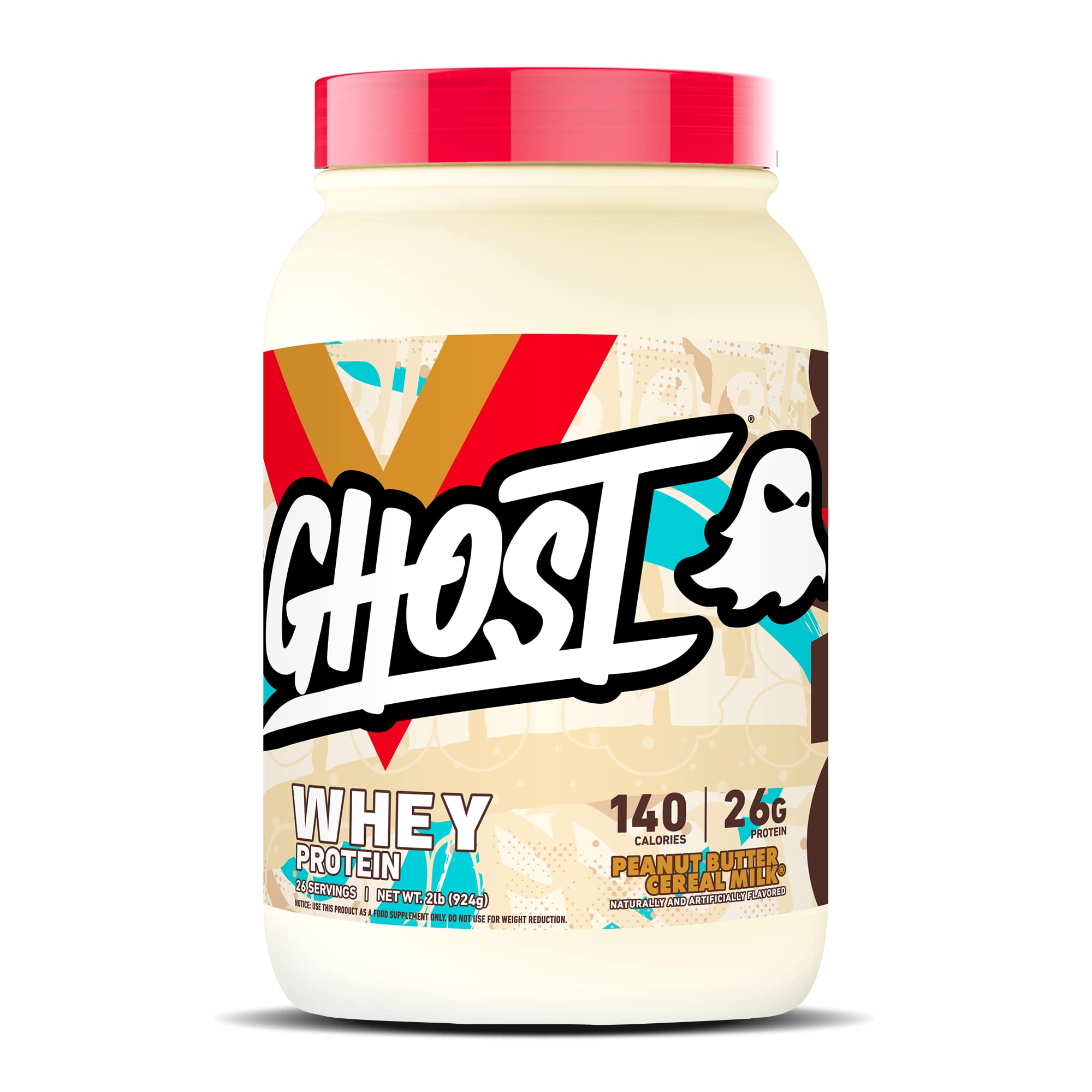 GHOST Whey Peanut Butter Cereal Milk tub with transparent label, ideal for post-workout shakes