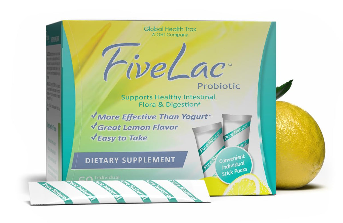 GHT FiveLac Lemon probiotic box for convenient daily digestive support