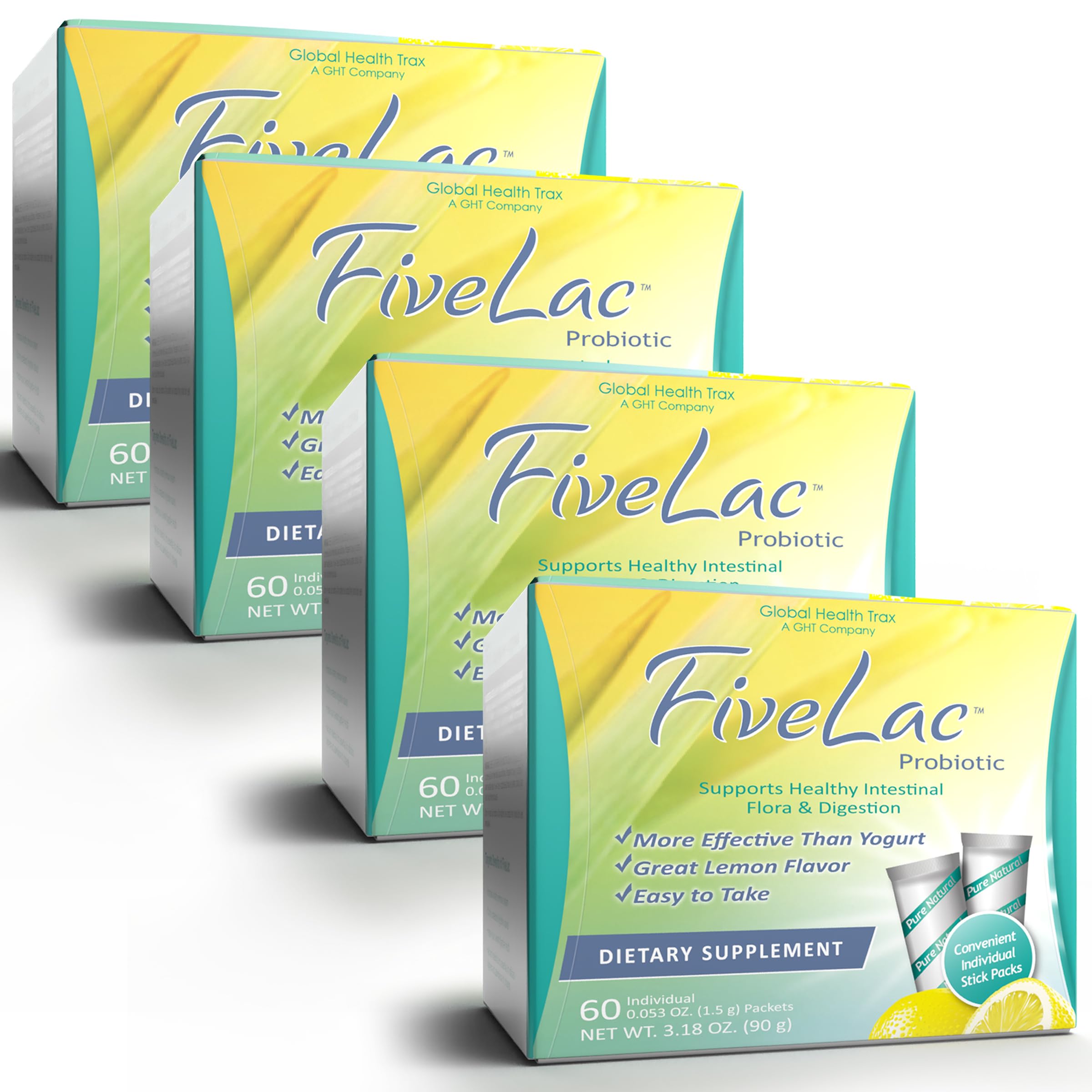 GHT FiveLac Lemon Probiotic bottle being poured for smooth digestion and daily wellness.