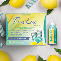 Glass with lemon probiotic drink featuring GHT FiveLac for daily gut balance