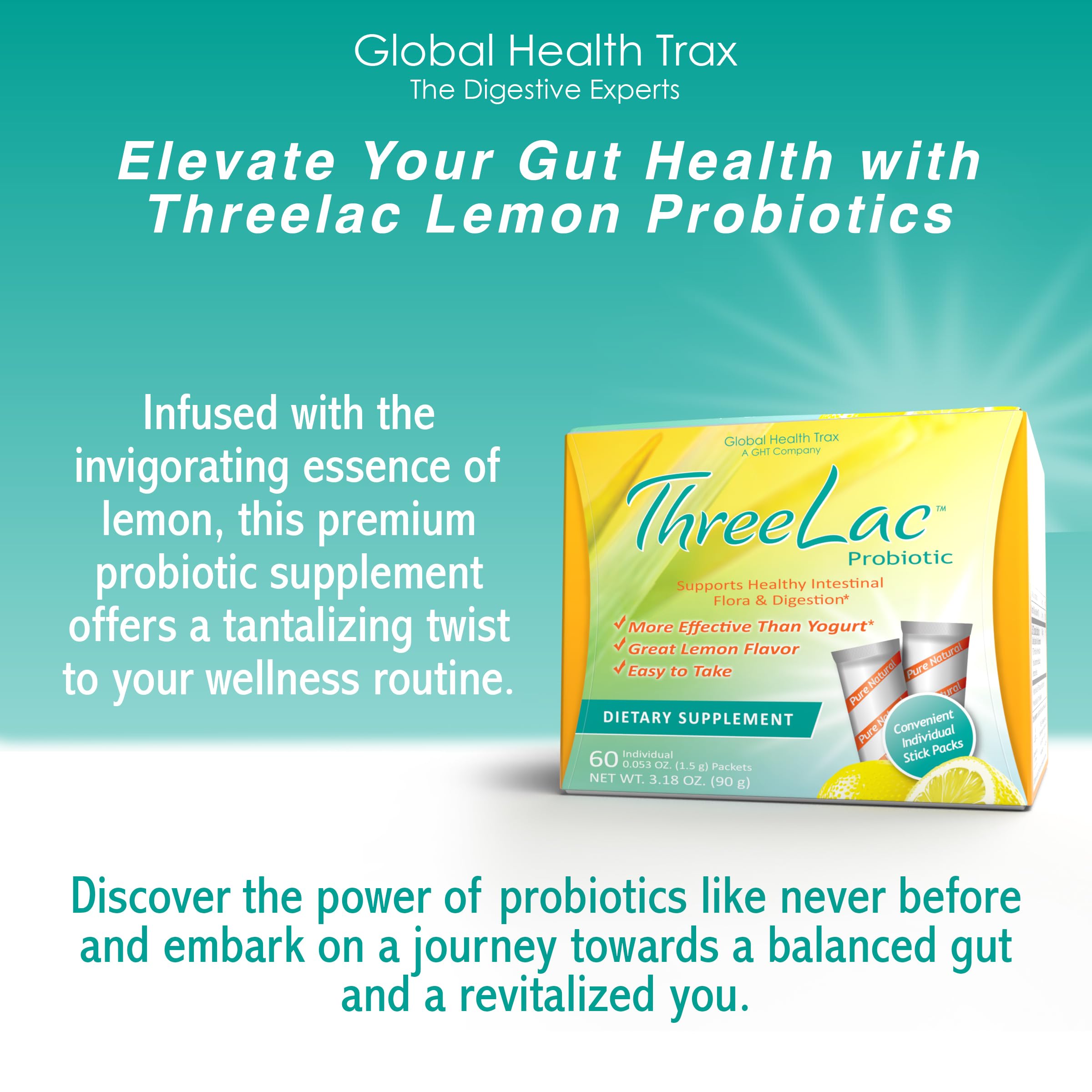 GHT ThreeLac kid-friendly probiotic for daily gut-friendly routine.