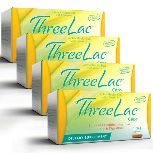 GHT ThreeLac probiotic capsules bottle front supporting family-friendly digestion