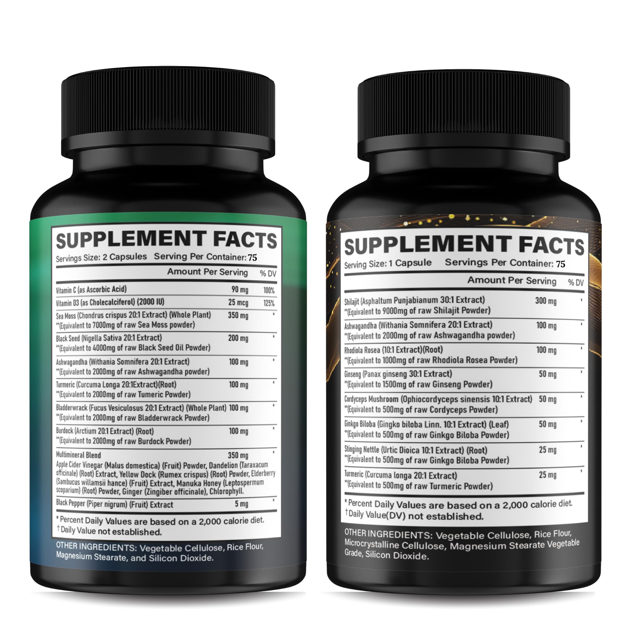 Gi.Da.Culture Shilajit and Sea Moss capsules emphasize wellness blend and potency preservation.