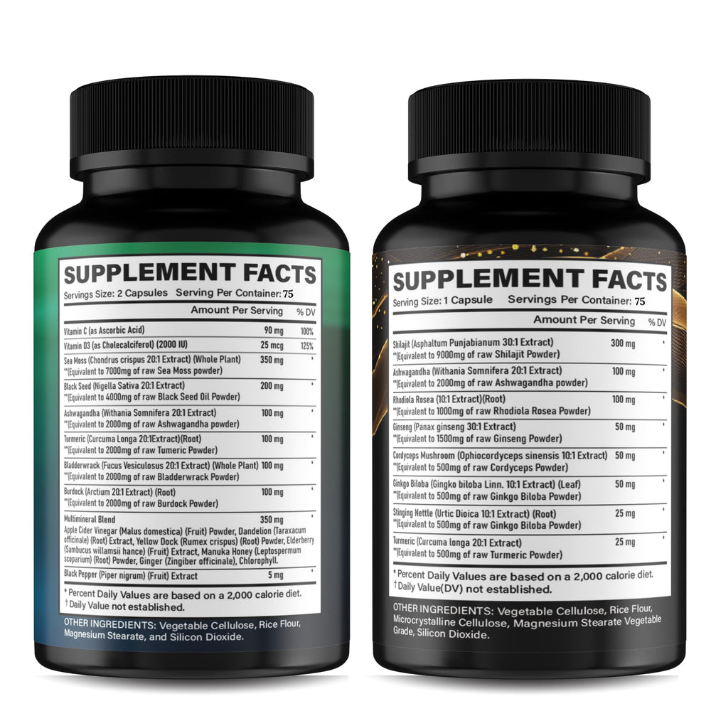 Gi.Da.Culture Shilajit and Sea Moss capsules emphasize wellness blend and potency preservation.