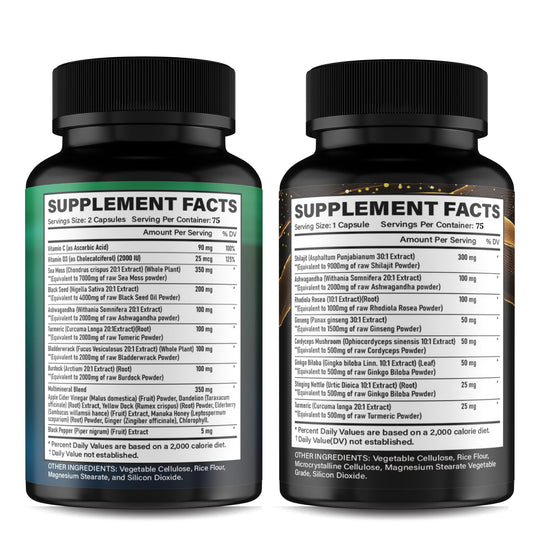Gi.Da.Culture Shilajit and Sea Moss capsules emphasize wellness blend and potency preservation.