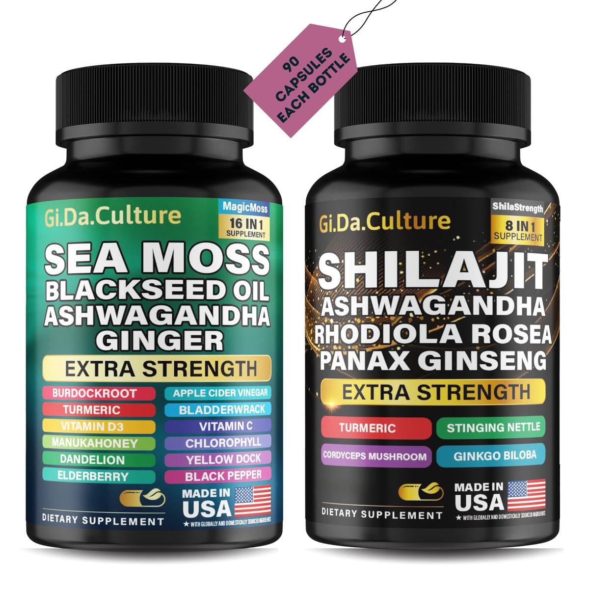 Gi.Da.Culture Shilajit & Sea Moss Combo bottle—natural energy support and balance.