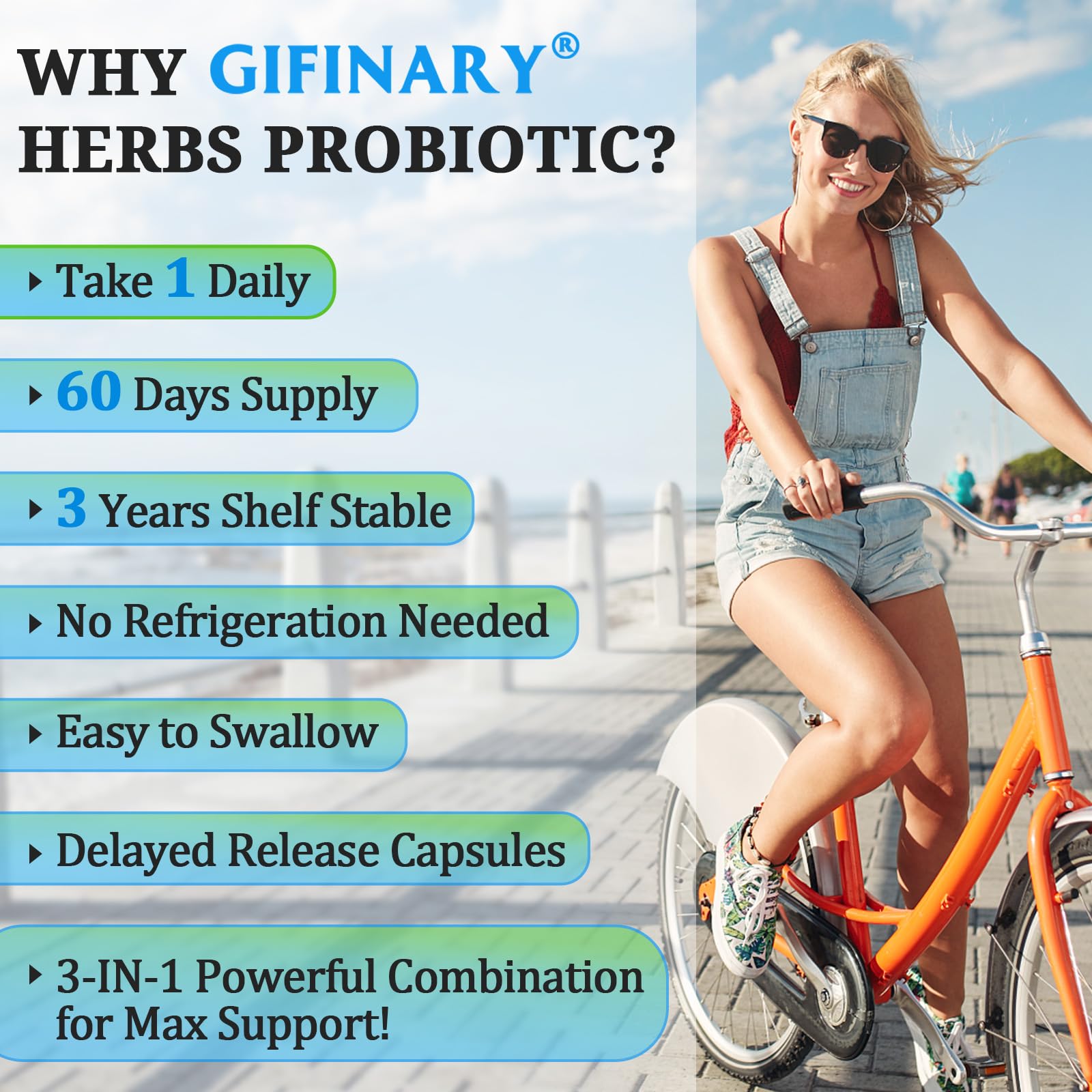 Gifinary bottle with herbal blend imagery promoting digestive balance