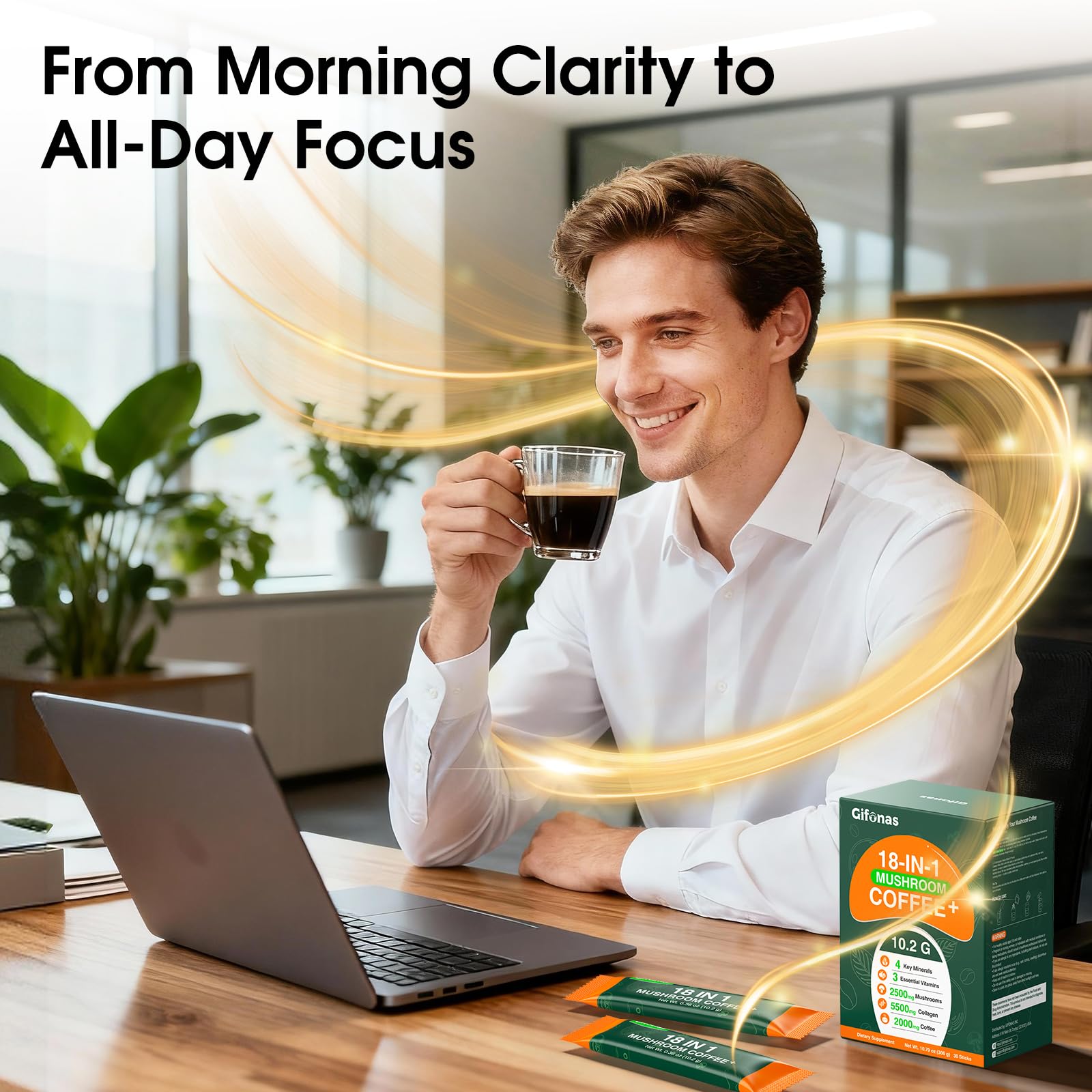 Gifonas Mushroom Coffee morning routine shot signals a calm start