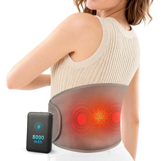 GilayGROW cordless heating pad back view showing portable warmth for on-the-go relief.