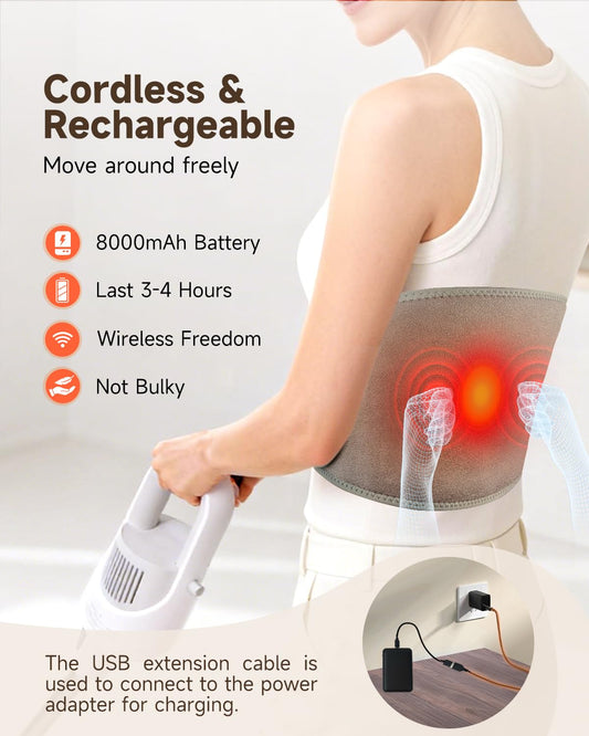 GilayGROW massage function with vibration shown for targeted lower-back comfort.