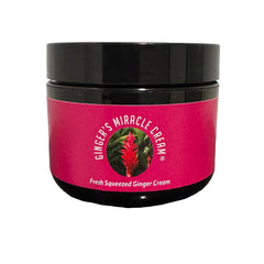 Ginger's Miracle Cream jar closeup showing rich hydration for skin