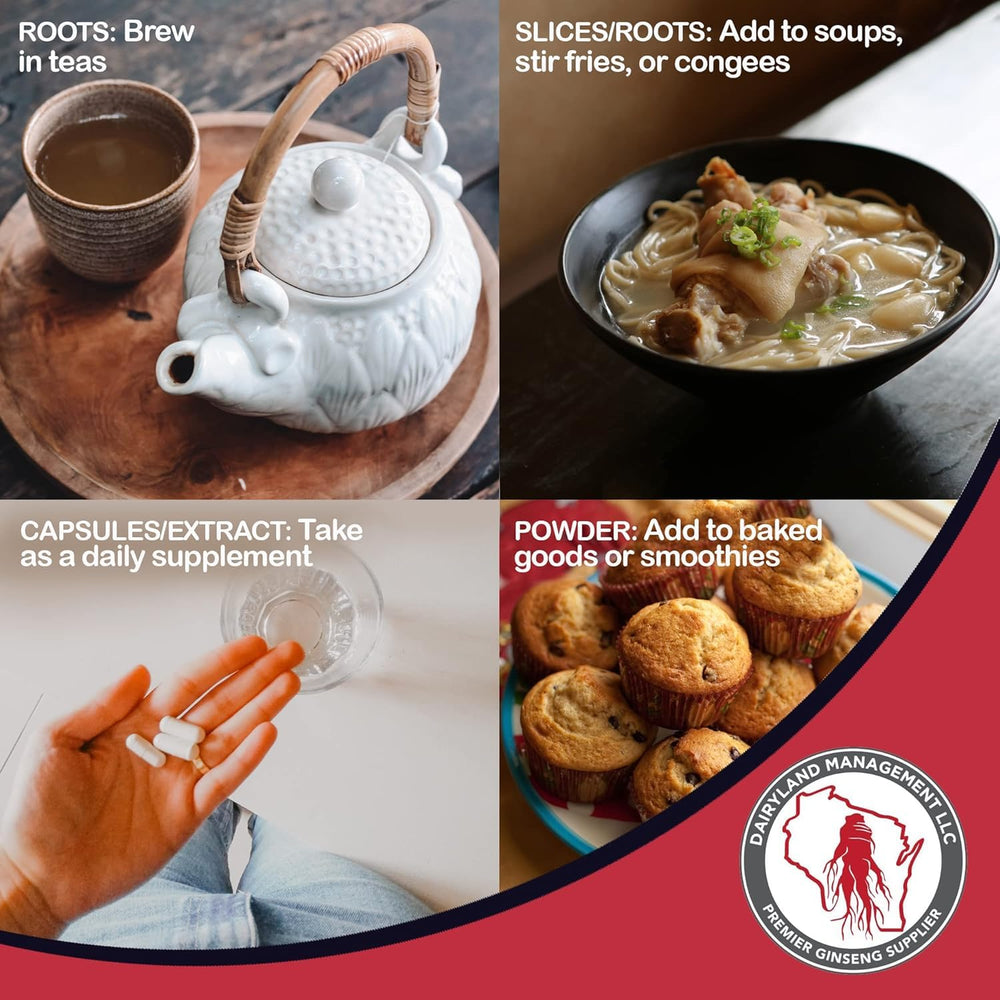 Ginseng slices in tea provide a warm, soothing brew.