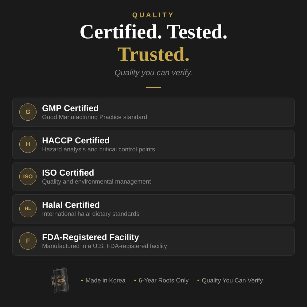 GINSEGOLD batch trace label underscores certified and traceable sourcing from Korean farms.