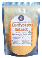 GinsengStoreAndMore Cordyceps Militaris bottle showing 4oz organic extract for energy support.