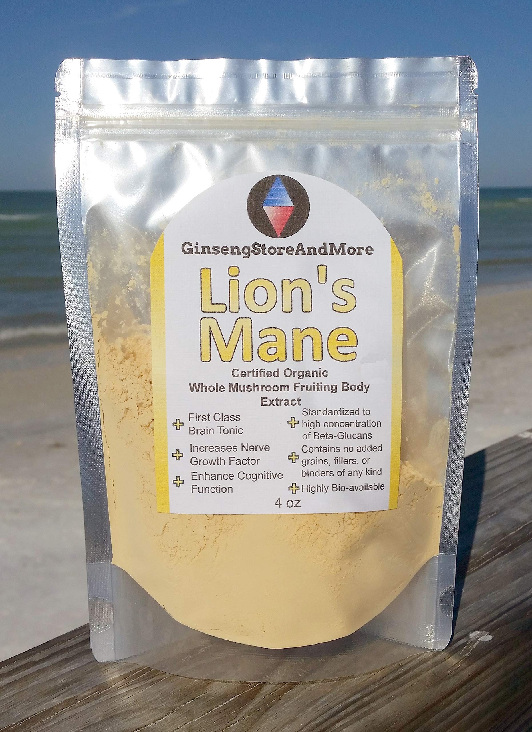GinsengStoreAndMore Lion's Mane bottle emphasizes pure vegan extract with no binders